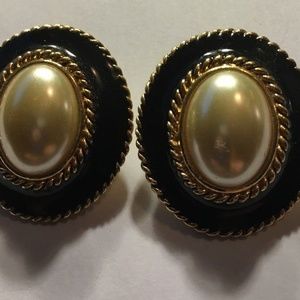 2 PAIR Vintage Clip-ons  White ,Black Gold trim